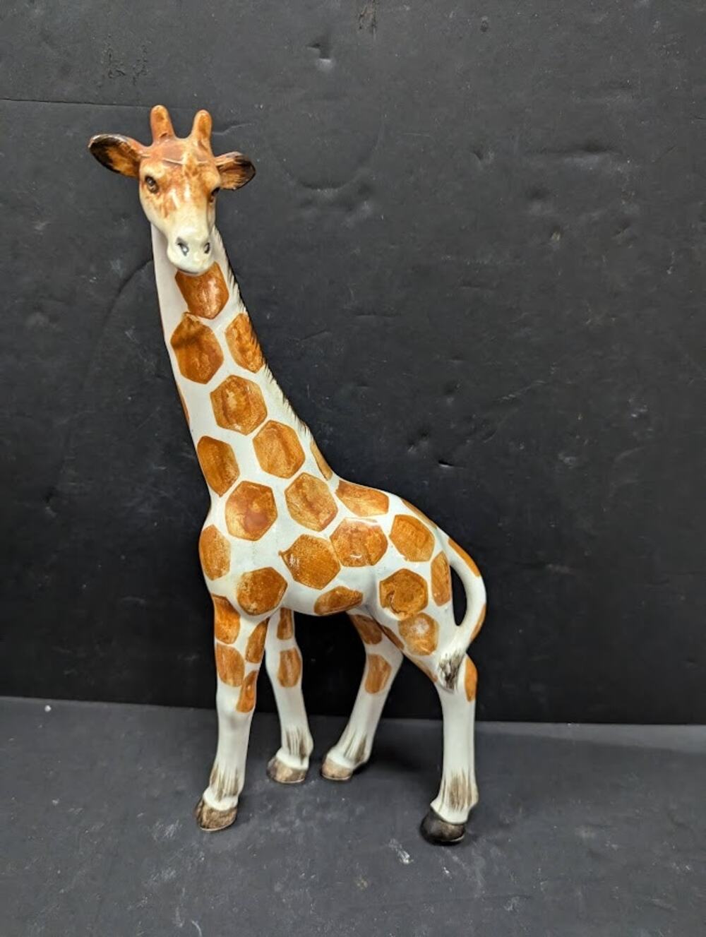 Vintage Porcelain Giraffe Figurine Handpaint Japan 11" Tall White Orange Animal
